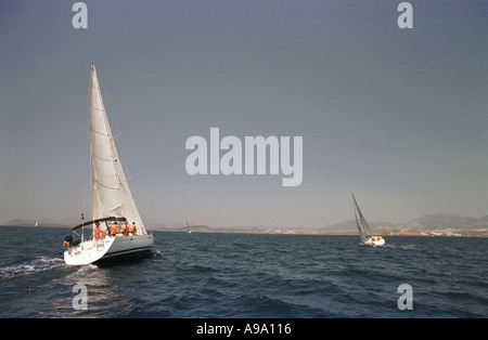 Bodrum, Türkei--Yachtrennen zwischen Bodrum, Türkei und Kos, Griechenland. Stockfoto