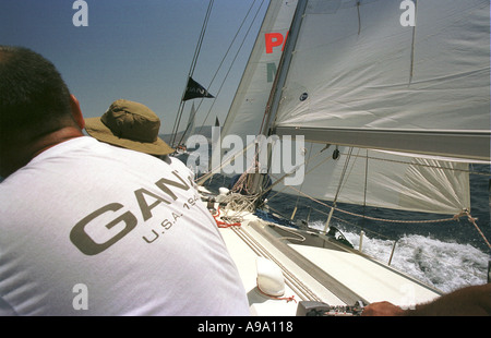 Bodrum, Türkei--Yachtrennen zwischen Bodrum, Türkei und Kos, Griechenland. Stockfoto