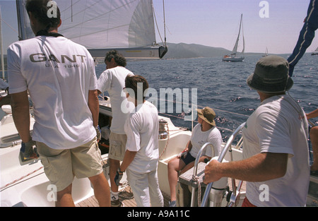 Bodrum, Türkei--Yachtrennen zwischen Bodrum, Türkei und Kos, Griechenland. Stockfoto