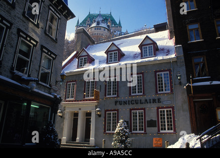 Kanada-Quebec-City-Unterstadt Funiculaire Gebäude bis Chateau Frontenac Hotel Stockfoto