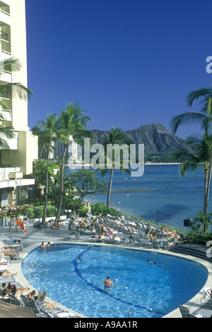 SHERATON HOTEL SWIMMING POOL WAIKIKI STRAND HONOLULU OAHU HAWAII USA Stockfoto