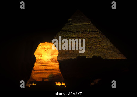 SON ET LUMIERE GROßE PYRAMIDE SPHINX RUINEN GIZEH KAIRO ÄGYPTEN Stockfoto