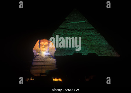 SON ET LUMIERE GROßE PYRAMIDE SPHINX RUINEN GIZEH KAIRO ÄGYPTEN Stockfoto