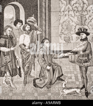 Charles, ältester Sohn von König Pepin, erhält die Nachricht vom Tod seines Vaters. Karl der große, alias Karl der Große, 748 - 814. Stockfoto