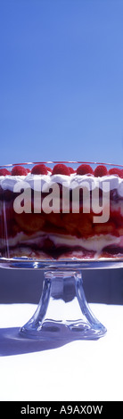 TRADITIONELLE ENGLISCHE SOMMER SHERRY TRIFLE DESSERT IN GLASSCHALE Stockfoto