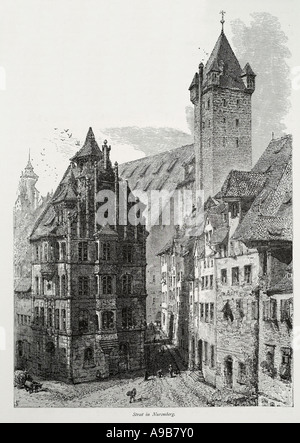 Nürnberg Franken Bayern Deutschland Stadt Stadt Straße Haus mehrstöckigen Deutschland quadratischen Turm Stockfoto