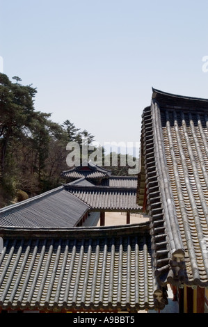 Schwarzen Ziegeldächer der Bulguksa Tempel in der Nähe von Gyeongju, Südkorea. Stockfoto