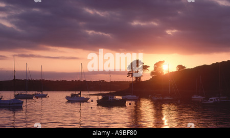 Sonnenuntergang über einem Bach auf dem River Fal St nur in Roseland nr Falmouth Cornwall Großbritannien Stockfoto