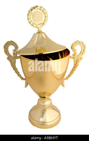 Große goldene Trophäe isoliert auf weiss mit Clipping Path real-Objekt kein 3D Rendering Stockfoto