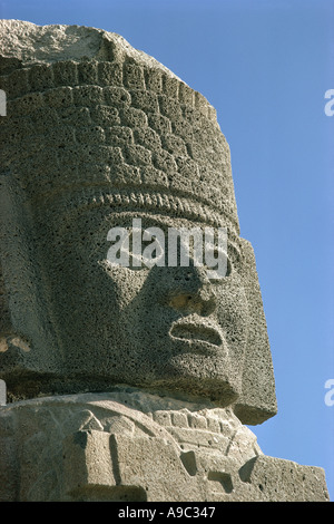 Leiter des Atlantischen Krieger Figur auf Ruinen von Tula toltekischen Hauptstadt Mexiko Stockfoto