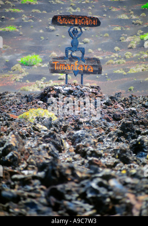 Zeichen der Nationalpark Timanfaya Lanzarote Insel Kanaren Canaria Spanien Stockfoto