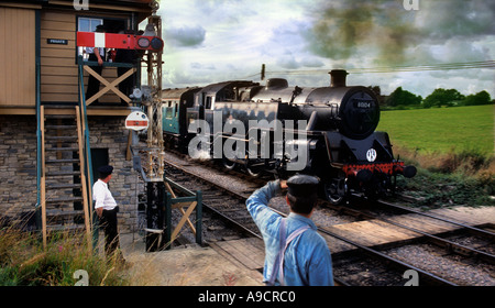 BR 2-6-4T KLASSE 4MT NO. 80104 Dampflokomotive bei Harmans Cross auf der Swanage nach Wareham Line, Dorset, Südengland, Großbritannien Stockfoto