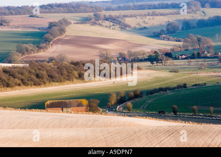 Blick über Fyfield unten in der Nähe von Marlborough in Wiltshire Stockfoto