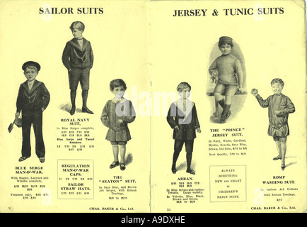Outfits für Jungen aus der Schule, Katalog mit Matrosenanzügen und Trikot sowie Tunika-Anzügen für Jungen aus der Zeit um 1898 Stockfoto