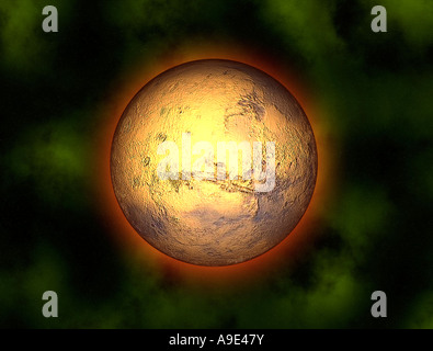 Planet Mars mit Computer generiert Sonnensystem als Hintergrund Stockfoto