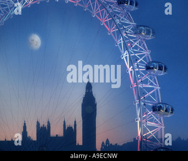 GB - LONDON: The London Eye & Big Ben bei Nacht Stockfoto