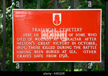 Das Eingangsschild zum Trafalgar Friedhof in Gibraltar Stockfoto