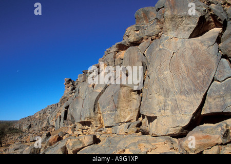 Praehistoric Felsgravuren im Wadi Mathendous, Libyen, Sahara Stockfoto