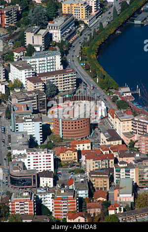 Lugano Paradiso Mario Botta moderne Architektur 1986 1992-Luftaufnahme Stockfoto