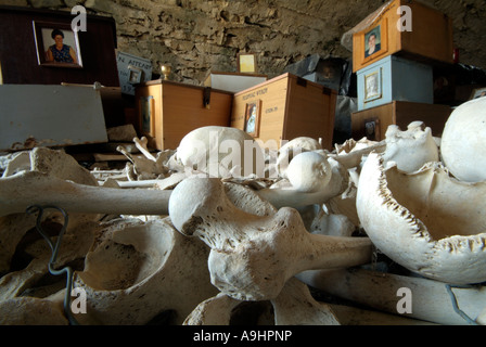 Die verstreuten Knochen und Schädel von längst verstorbenen Bewohner des Berges Dorf Kastro auf Thassos, Griechenland Stockfoto