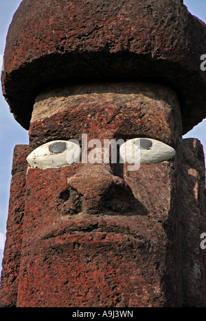 Chile-Osterinsel-Moai-Statue Kopf closeup Stockfoto