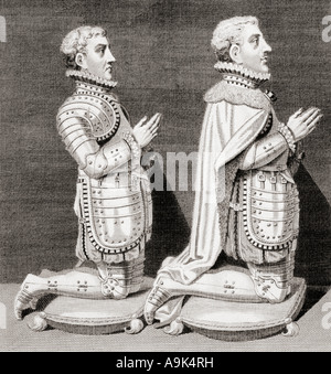 Henry Stuart, Lord Darnley, links, zweiter Ehemann von Mary Queen of Scots und Charles Stuart, Earl of Lennox, rechts. Stockfoto