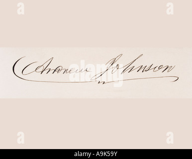 Unterschrift von Andrew Johnson, 1808 - 1875. 17. Präsident der Vereinigten Staaten, 1865 - 1869. Stockfoto