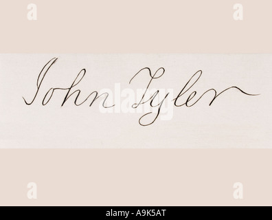 Unterschrift von John Tyler, 1790 - 1862. 10. Präsident der Vereinigten Staaten, 1841 - 1845. Stockfoto