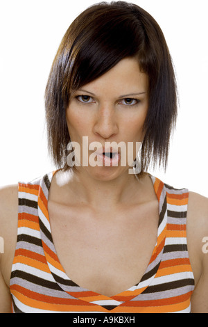 junge Frau macht Grimassen Stockfoto