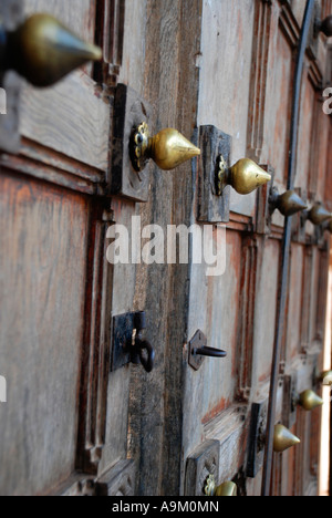 Woodengate Nahaufnahme padmanabhapuram Holz- palace Kerala Tamil Nadu, NADUtamil, Tamilnadu,, Stockfoto