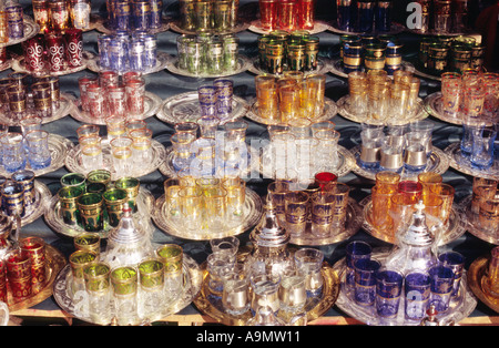 Marokkanische Glaswaren-Marrakesch, Marokko Stockfoto