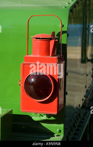 Alte Öllampe an einem Fahrzeug im Crich Tramway Village, in der Nähe von Matlock, Derbyshire, England, UK Stockfoto