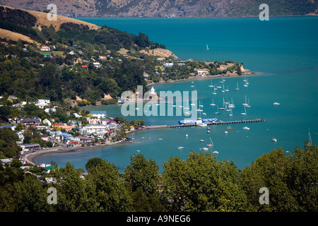 Das französische Dorf Akaroa auf der Banks Peninsula in der Nähe von Christchurch auf der Südinsel Neuseelands Stockfoto