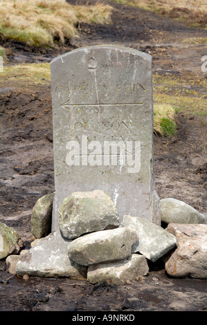 Offas Dyke Stein Richtung Markierung auf Hatterrall Ridge Wales England Grenze UK Stockfoto