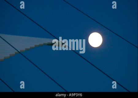 Vollmond über Calatrava Flügel des Milwaukee Art Museum Milwaukee Wisconsin USA Stockfoto