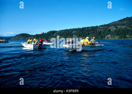 in der Nähe von Campbell River, BC, Vancouver Island, British Columbia, Kanada - Angeln auf Lachs in Seymour Narrows Stockfoto