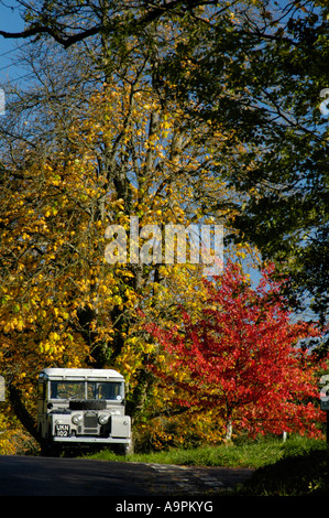 Grau-1950 s Landrover Serie eine 86 Zoll Hardtop-Kombi auf Landstraße in Dunsfold Südengland. Stockfoto