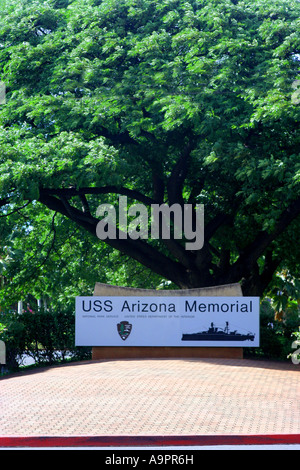 USS Arizona Memorial Ortseingangsschild Oahu Hawaii Stockfoto