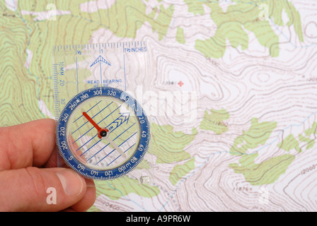 Navigation mit Kompass Stockfoto