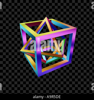 Bunte Geometrie eine hohle Doppelpyramide im hohlen Würfel Stockfoto