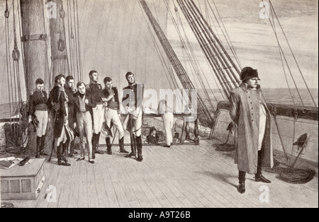Napoleon an Bord der HMS Bellerophon. Napoleon Bonaparte, 1769-1821. Militärischer Führer und Kaiser der Franzosen. Stockfoto