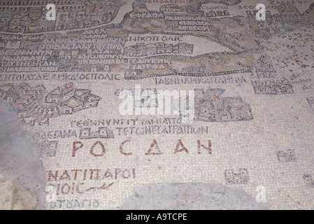 Teil des antiken Madaba-Mosaik Landkarte Jordanien Stockfoto