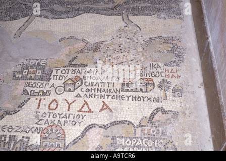 Teil des antiken Madaba-Mosaik Landkarte Jordanien Stockfoto