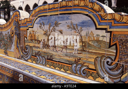 Majolika Sitz Detail Basilica di Santa Chiara Kloster Neapel Kampanien Italien Stockfoto