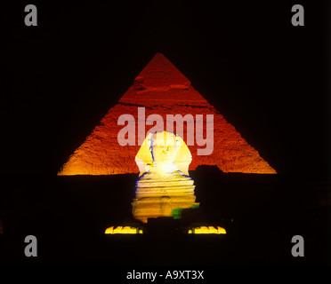 SON ET LUMIERE GROßE PYRAMIDE SPHINX RUINEN GIZEH KAIRO ÄGYPTEN Stockfoto