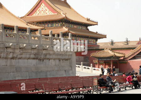 Traufe, Dächer und Wände im Inneren der verbotenen Stadt Peking-China Stockfoto