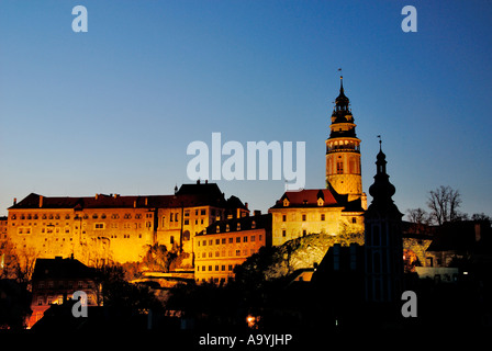 Cesky Krumlov Castlke bei Nacht, Prag, Tschechische Republik Stockfoto