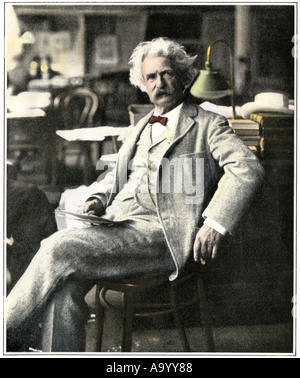 Samuel Clemens Mark Twain in New York Besuch sein Verlag 1900. Hand - farbige Raster eines Fotos Stockfoto