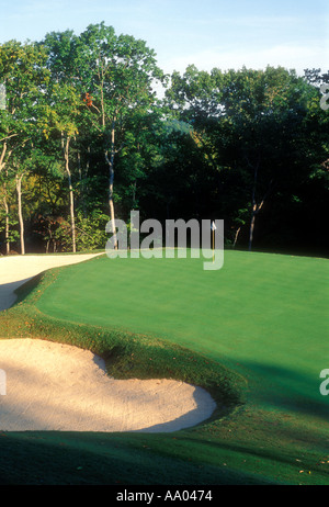 Überblick über Golfplatz in den frühen Morgenstunden Stockfoto