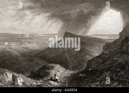 Edinburgh, Schottland von der Aufstieg zum Arthur's Seat, 19. Jahrhundert gesehen. Von der ursprünglichen Gemälde von lt Col Batty F R S Stockfoto